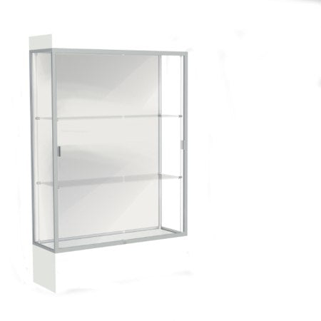 Edge Lighted Floor Display Case, 12" Frosty White Base w/ White Back and Satin Natural Aluminum Frame, 76"H x 48"W x 20"D