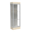 Edge Lighted Floor Display Case, 6" Beigewood Base w/ Harbor Back and Satin Natural Aluminum Frame, 76"H x 24"W x 20"D