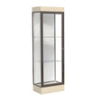 Edge Lighted Floor Display Case, 6" Beigewood Base w/ White Back and Dark Bronze Aluminum Frame, 76"H x 24"W x 20"D