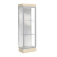 Edge Lighted Floor Display Case, 6" Beigewood Base w/ White Back and Satin Natural Aluminum Frame, 76"H x 24"W x 20"D