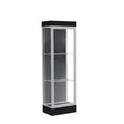 Edge Lighted Floor Display Case, 6" Black Base w/ Slate Back and Satin Natural Aluminum Frame, 76"H x 24"W x 20"D