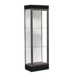 Edge Lighted Floor Display Case, 6" Black Base w/ White Back and Dark Bronze Aluminum Frame, 76"H x 24"W x 20"D