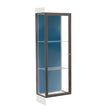 Edge Lighted Floor Display Case, 6" Frosty White Base w/ Blue Steel Back and Dark Bronze Aluminum Frame, 76"H x 24"W x 20"D