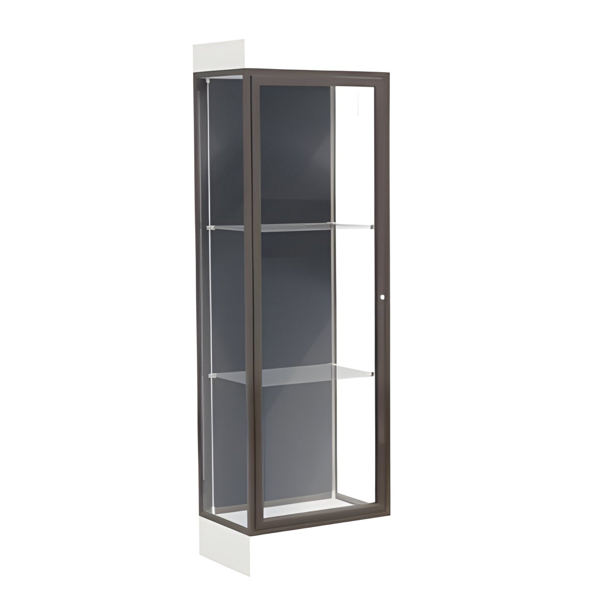 Edge Lighted Floor Display Case, 6" Frosty White Base w/ Slate Back and Dark Bronze Aluminum Frame, 76"H x 24"W x 20"D