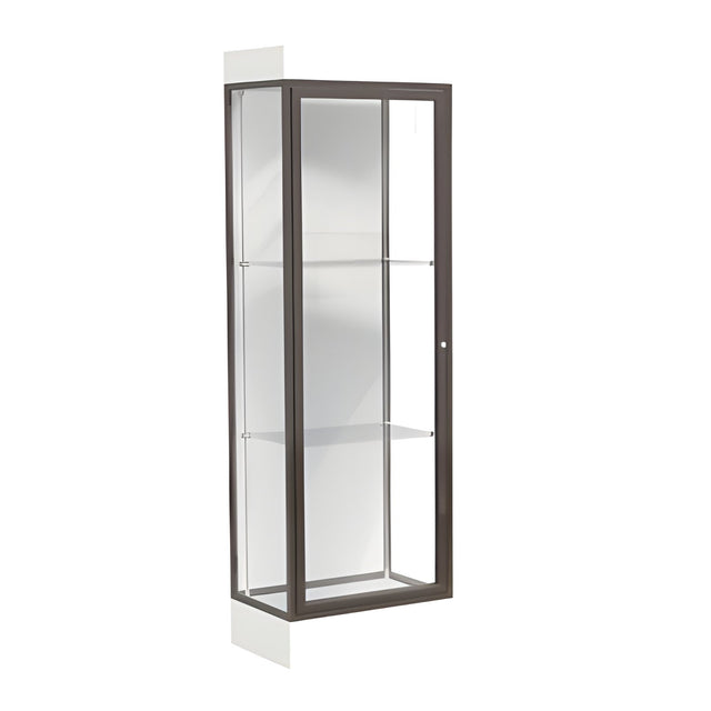 Edge Lighted Floor Display Case, 6" Frosty White Base w/ White Back and Dark Bronze Aluminum Frame, 76"H x 24"W x 20"D