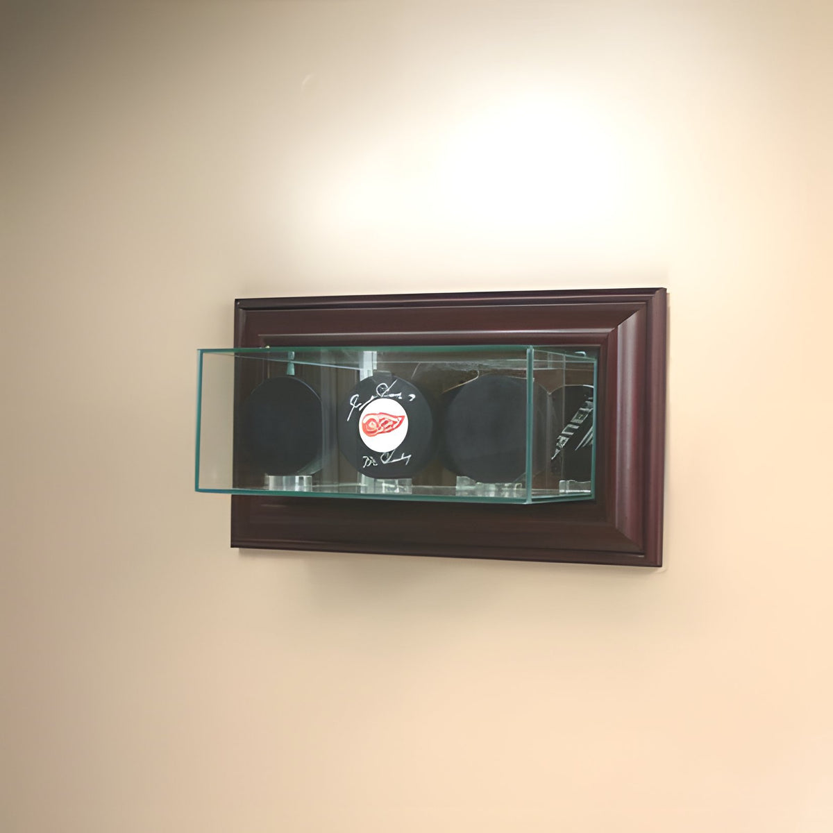 Wall Mounted Triple Puck Glass Display Case