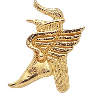 Gold Winged Foot & Torch Lapel Pin