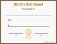 World's Best Award Certificate - Free Template