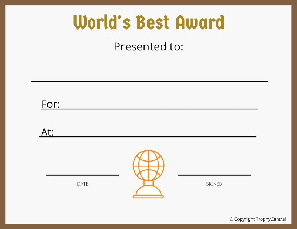 World's Best Award Certificate - Free Template