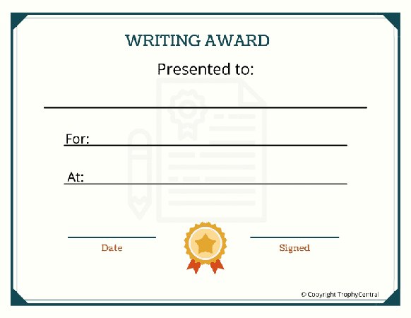 Writing Award Certificate - Free Template